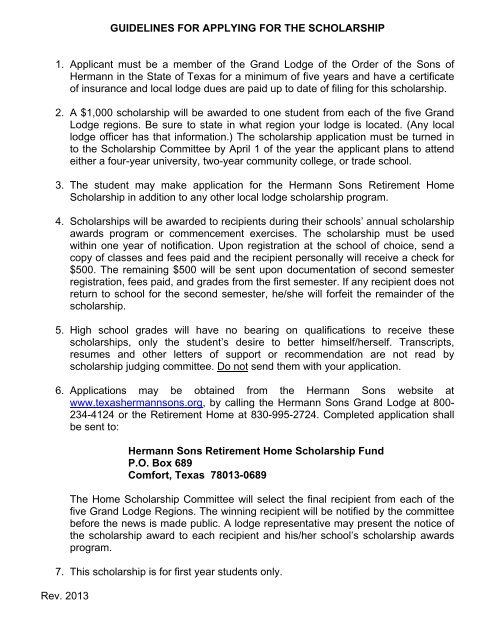 Hermann Sons Retirement Home Scholarship Application Form