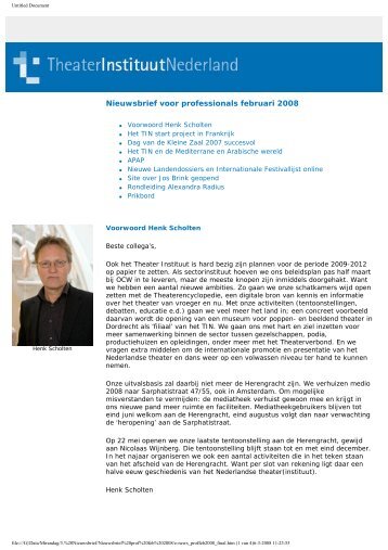 Nieuwsbrief voor professionals februari 2008 - Theater Instituut ...