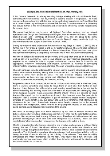 Personal statement for an nqt primary pool