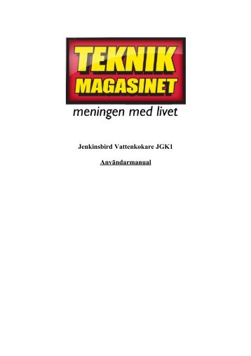 Jenkinsbird Vattenkokare JGK1 AnvÃ¤ndarmanual - Manualer