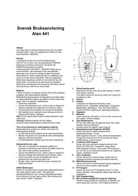 Svensk Bruksanvisning Alan 441