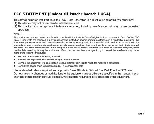 FCC STATEMENT (Endast till kunder boende i USA) - Manualer