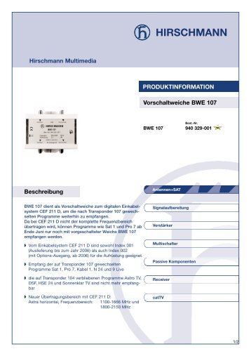 Vorschaltweiche BWE 107 Beschreibung Hirschmann ... - Triax