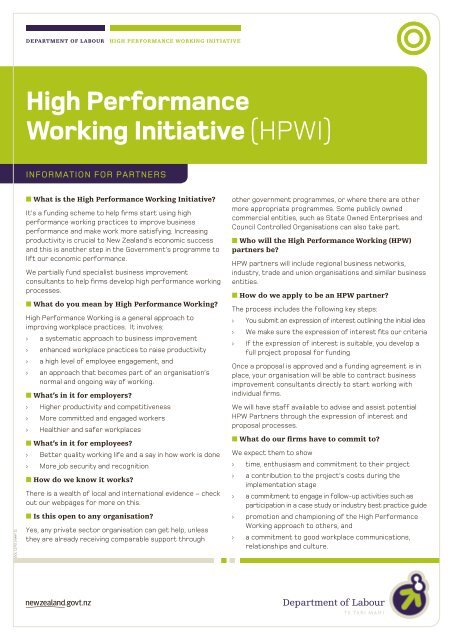 High Performance Working Initiative (HPWI) - Department of Labour