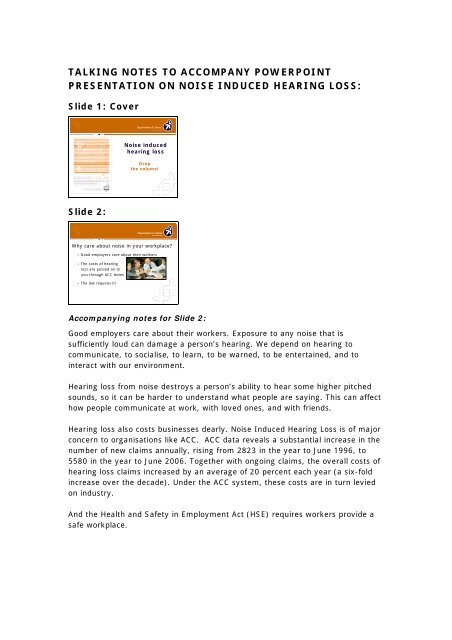talking notes to accompany powerpoint presentation on noise