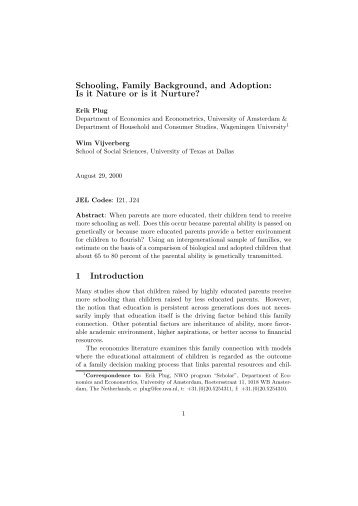 Schooling, Family Background, and Adoption: Is it Nature or is ... - Etla