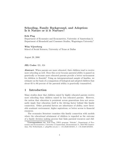 Schooling, Family Background, and Adoption: Is it Nature or is ... - Etla