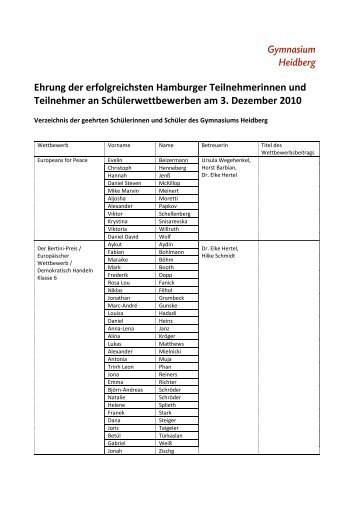 Gymnasium Heidberg Ehrung der erfolgreichsten Hamburger ...