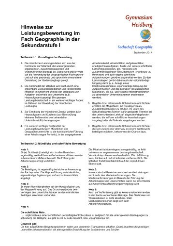 Hinweise zur Leistungsbewertung im Fach Geographie in der ...