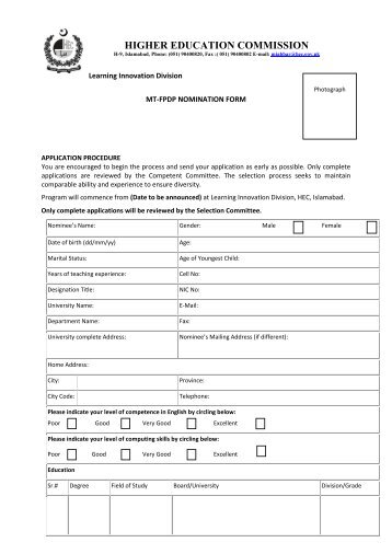 FPDP Application Form - Higher Education Commission