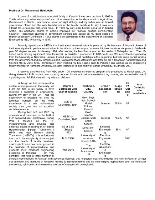 Dr. Muhammad Mohiuddin, University of Manchester, UK - Higher ...