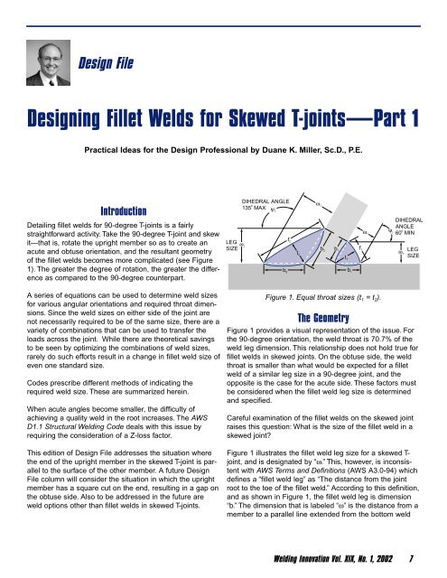 Designing Fillet Welds For Skewed T Jointsa Part 1 The James F
