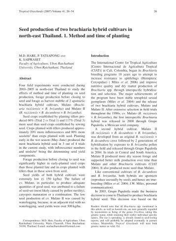 Seed production of two brachiaria hybrid cultivars in - Tropical ...