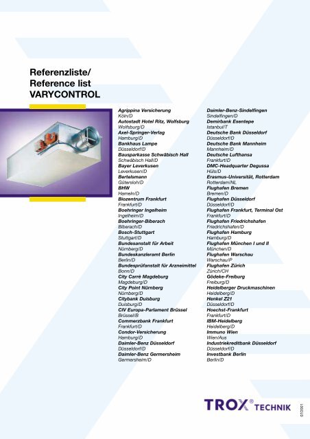 Referenzliste Reference List Varycontrol Trox