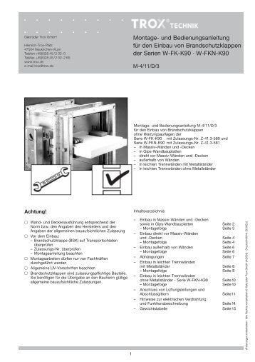 Montage- und Bedienungsanleitung für den Einbau von ... - Trox