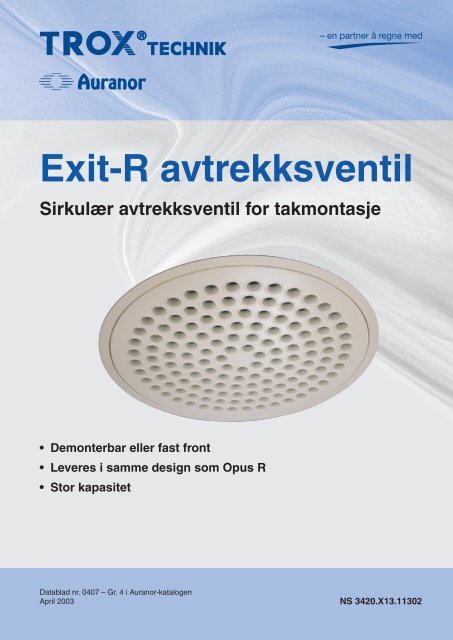 Exit-R avtrekksventil - TROX Auranor Norge as