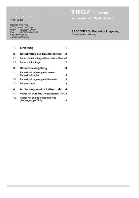 Automation und Systemtechnik LABCONTROL ... - Trox