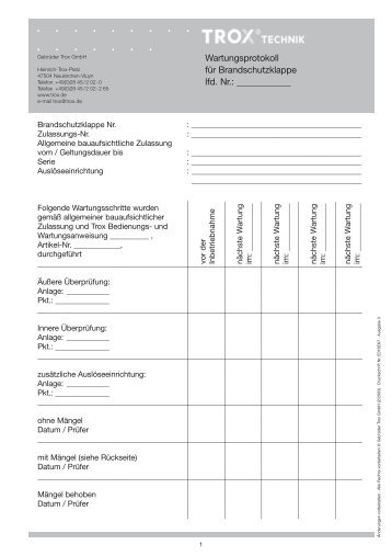 E016EK7_Wartungsprotokoll Brandschutzklappe - Trox