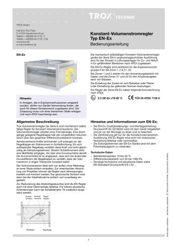 Konstant-Volumenstromregler Typ EN-Ex - Trox