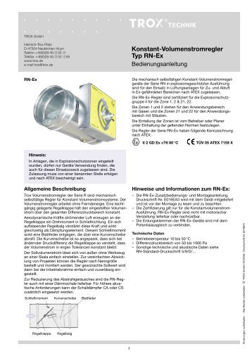 Konstant-Volumenstromregler Typ RN-Ex - Trox