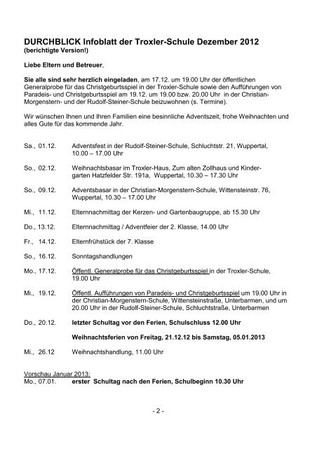 Dezember Troxler Schule Wuppertal Ev