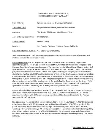 August 30, 2012 Hearings Officer Packet - Tahoe Regional Planning ...