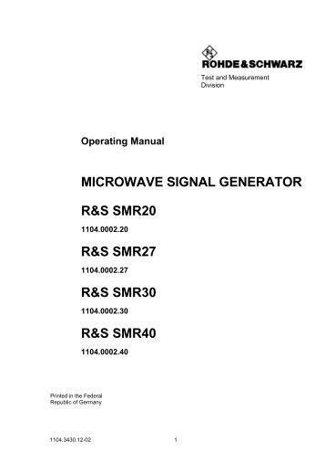 MICROWAVE SIGNAL GENERATOR R&S SMR20 ... - TRS-RenTelco