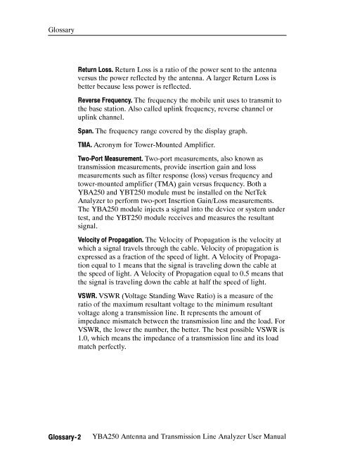 YBA250 Antenna and Transmission Line Analyzer User Manual