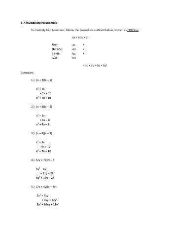 8-7 Multiplying a Polynomial by a Polynomial - Notes