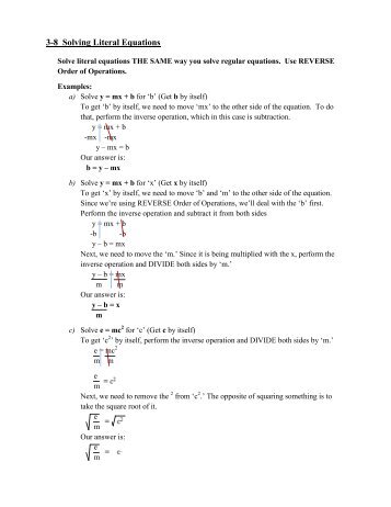 3-8 Literal Equations - Notes