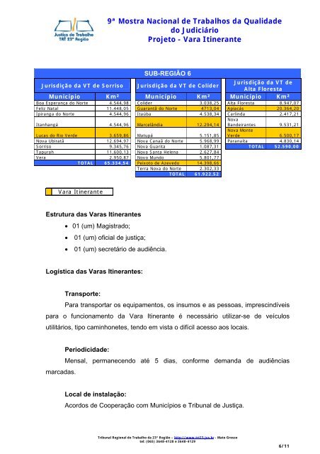 Vara Itinerante - Tribunal Regional do Trabalho - 23Âª RegiÃ£o