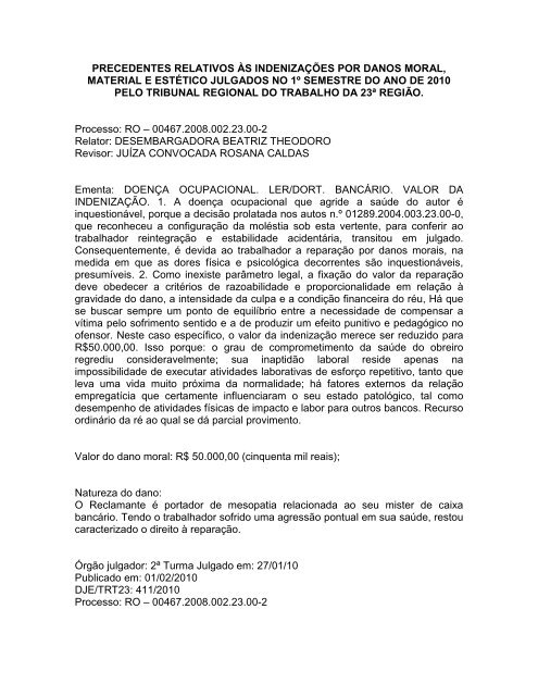 Precedentes - 1Âº Semestre de 2010 - Tribunal Regional do Trabalho ...