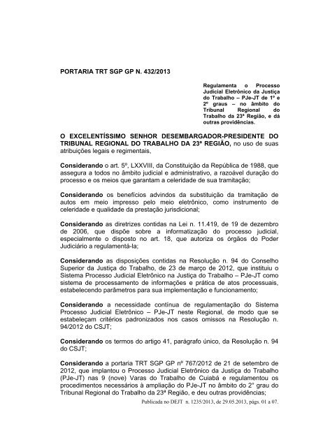 PORTARIA TRT SGP GP N. 432/2013 - Tribunal Regional do ...