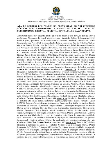 Ata do sorteio de pontos da prova oral - Tribunal Regional do ...