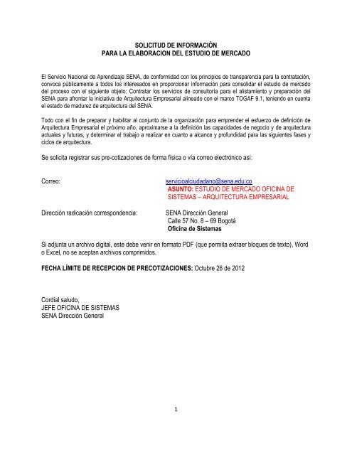 Solicitud De Informacia N Para La Elaboracion Sena