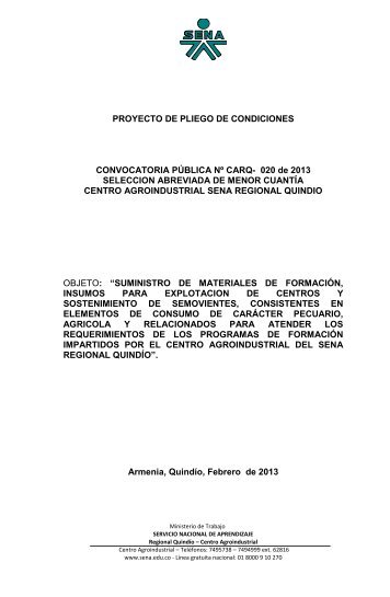 PROYECTO DE PLIEGO DE CONDICIONES ... - Sena