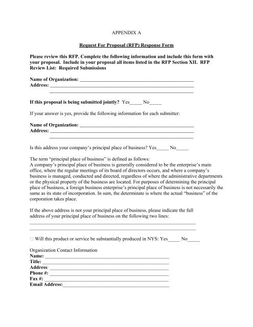 APPENDIX A Request For Proposal (RFP) Response Form Please ...