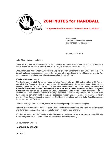 Info Sponsorenlauf 2007 - Handball TV Uznach