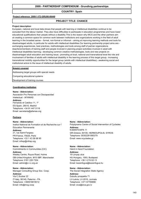 grundtvig learning partnerships compendium 2009 - European ...