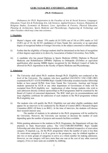 Ph.D. Ordinances - Guru Nanak Dev University