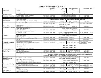 ADMISSION SCHEDULE 2010-11 - Guru Nanak Dev University