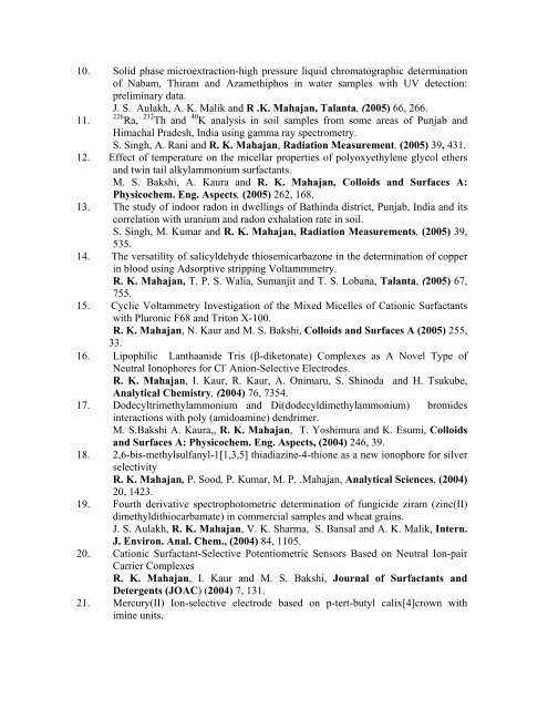 List of Publications - Dr. Rakesh Kumar Mahajan