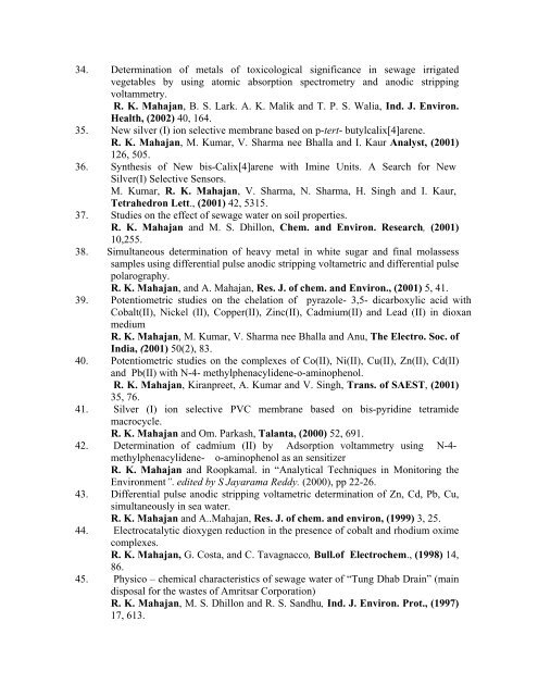 List of Publications - Dr. Rakesh Kumar Mahajan
