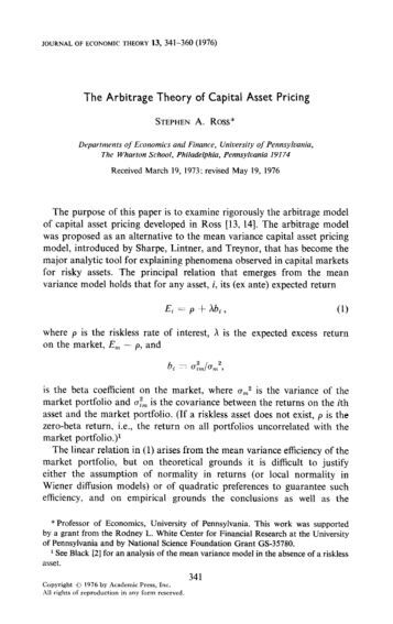 the capital asset pricing model and arbitrage pricing The capital asset pricing model is a mathematically simple estimate of the cost of equity capm states that investors require additional returns (risk premium) in excess of a risk-free asset proportional to market risk. the capital asset pricing model and arbitrage pricing The capital asset pricing model is a mathematically simple estimate of the cost of equity capm states that investors require additional returns (risk premium) in excess of a risk-free asset proportional to market risk.