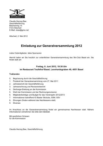 Einladung Kommissionssitzung - Ski-Club Basel