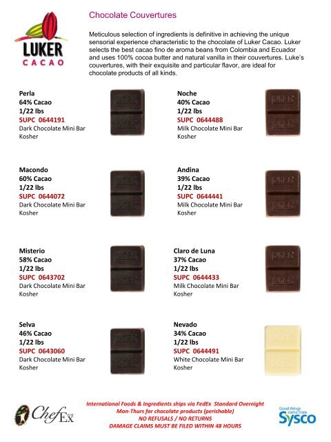 CasaLuker is a family owned manufacturer of fine chocolate ... - Sysco