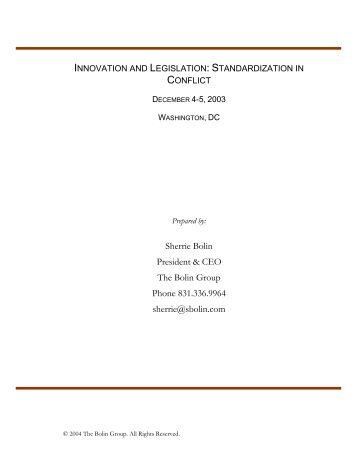 Innovation and Legislation: Standardization in ... - The Bolin Group