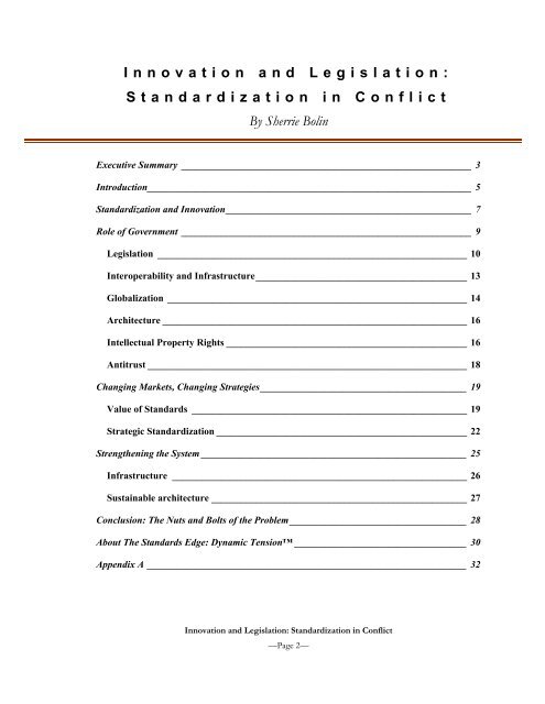 Innovation and Legislation: Standardization in ... - The Bolin Group