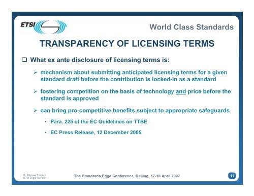 The interface between Standards and IPRs The ... - The Bolin Group