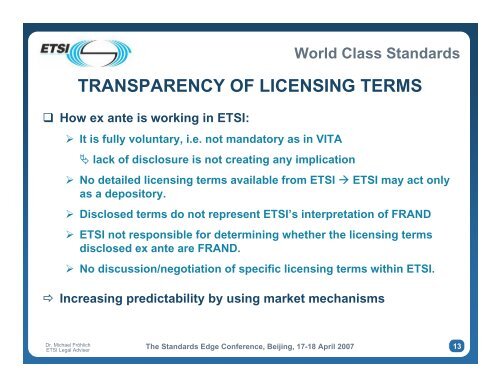 The interface between Standards and IPRs The ... - The Bolin Group